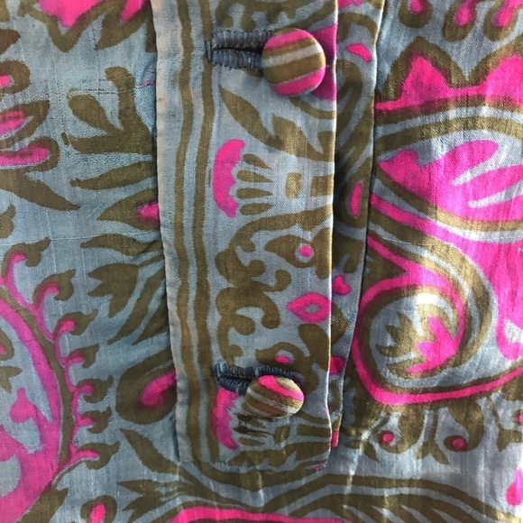 🎄100% silk tunic/shirt button front SZ L pink/blue - Picture 4 of 12